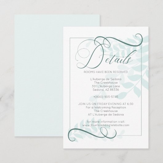 Invitation DÉTAILS | Accents Jade Green Feuilles de Monnaie W (Devant / Derrière)