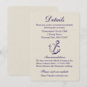 Invitation Détails Bleu Marine Ancre Naution Tan Mariage