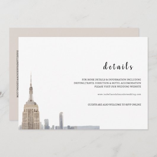 Invitation Details Card - NYC (Devant / Derrière)