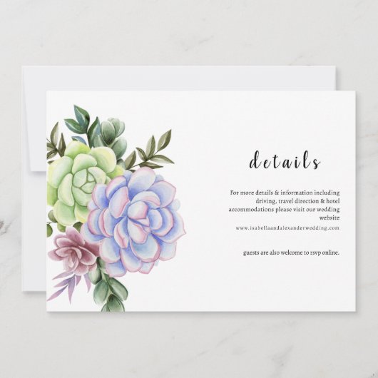Invitation Details card- Succulent flower (Devant)
