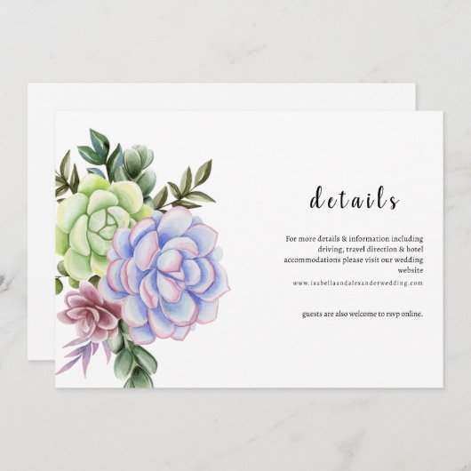 Invitation Details card- Succulent flower (Devant / Derrière)