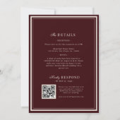 Invitation Détails de code QR de Bourgogne de script raffiné (Dos)