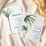 Invitation Détails de destination Palm Tree Tout en un Mariag<br><div class="desc">Cette destination de palmiers détaille tout en un design faire-part de mariage avec des palmiers tropicaux aquarellés sur un arrière - plan blanc éclatant qui évoque l'ambiance rêvée d'un mariage de destination. Ce design rayonne de l'amour des rivages sablonneux et des palmiers balançoires, parfait pour les couples à la recherche...</div>