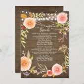 Invitation Détails de la réception Lumières rustiques Bois Fl (Devant / Derrière)