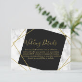 Invitation Détails de la réception Marble Black et Faux Gold (Debout devant)