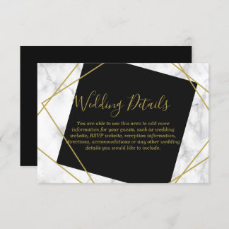 Invitation Détails de la réception Marble Black et Faux Gold
