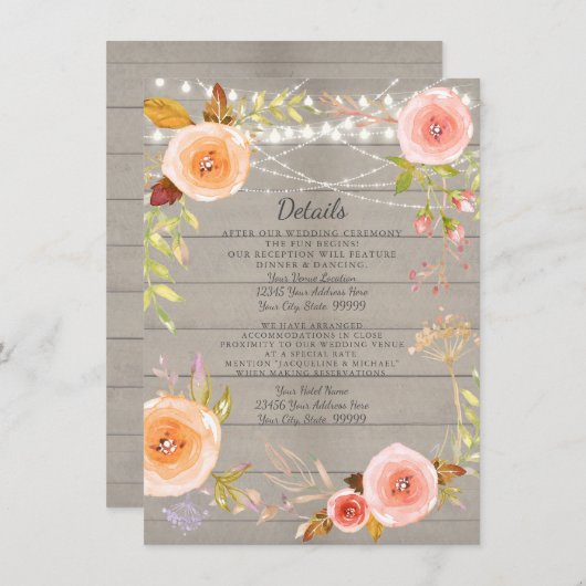 Invitation Détails de la réception Twinkle rustique Lumière B (Devant / Derrière)