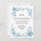 Invitation Détails de l'hôtel bleu blanc boho aquarelle flora (Devant)