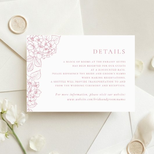 Invitation Détails de l'insert de mariage à l'hydrangea éléga