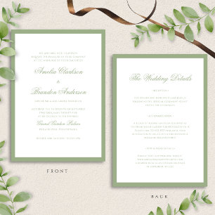 Invitation Détails de mariage à bordure verte sauge classique