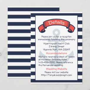 Invitation Détails de mariage à l'ancre rayures bleu marine n