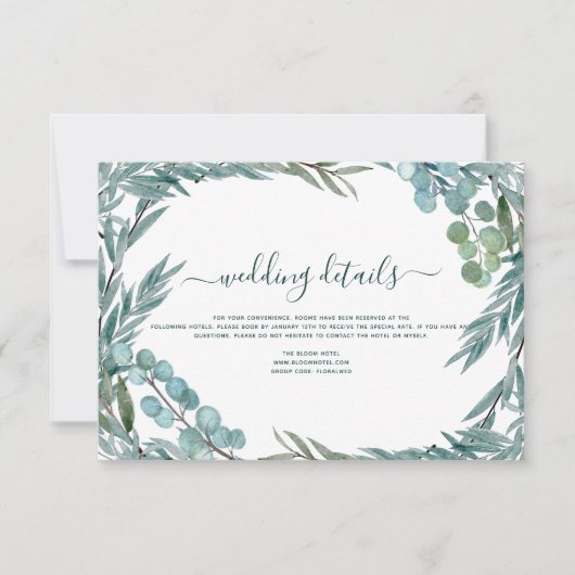 Invitation Détails de mariage aquarelle de verdure d'eucalypt (Devant)