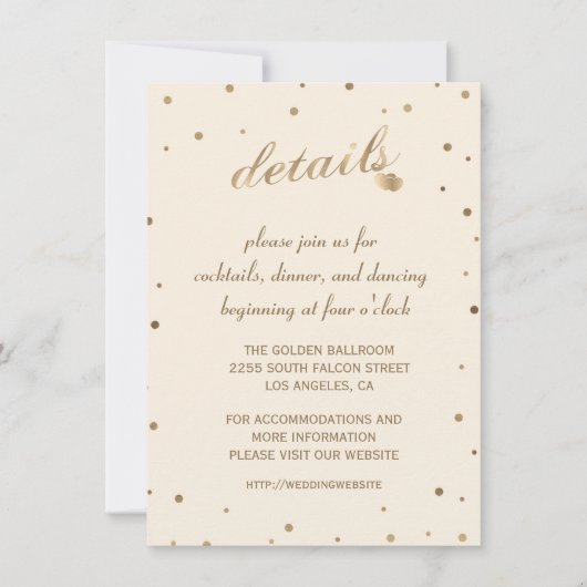 Invitation Détails de mariage au champagne avec confettis dor (Devant)