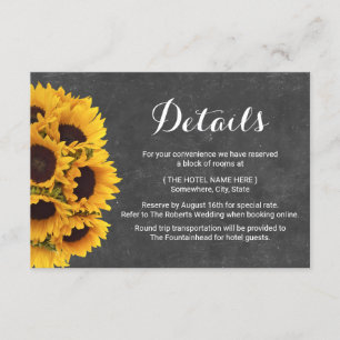 Invitation Détails de mariage au tableau noir avec tournesols