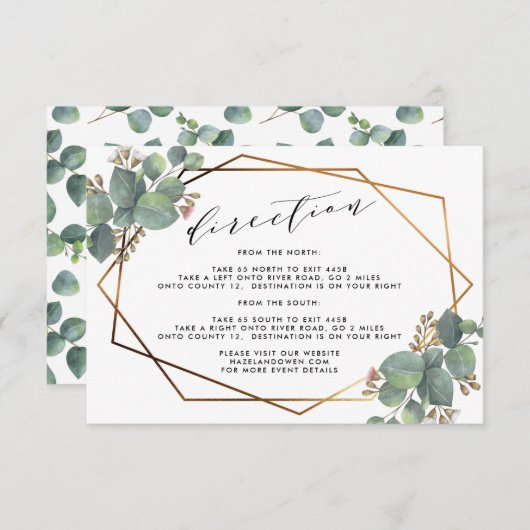Invitation Détails de mariage avec cadre géométrique eucalypt (Devant / Derrière)