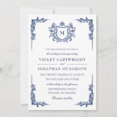 Invitation Détails de mariage avec monogramme de blason vinta (Devant)