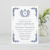 Invitation Détails de mariage avec monogramme de blason vinta (Debout devant)