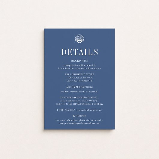 Invitation Détails de mariage bleu côtier de CAPE COD