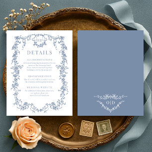 Invitation Détails de mariage bleu poussiéreux victorien fran