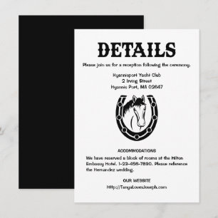 Invitation Détails de mariage champêtre Cheval noir Rustique