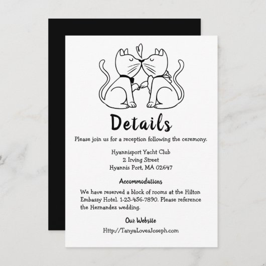 Invitation Détails de mariage chat noir blanc mignon chats mo (Devant / Derrière)