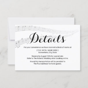 Invitation Détails de mariage de musique élégante Hébergement