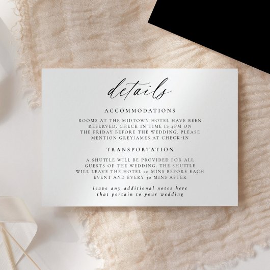 Invitation Détails de mariage de script élégant moderne