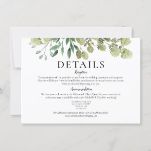 Invitation Détails de mariage élégant aquarelle de verdure