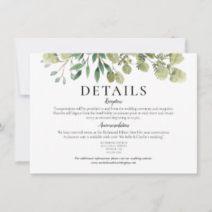 Invitation Détails de mariage élégants à l'aquarelle avec ver