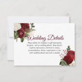 Invitation Détails de mariage élégants floraux rouge burgundy (Devant)