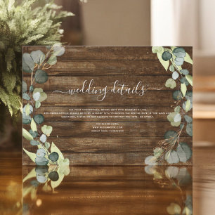 Invitation Détails de mariage Eucalyptus Verdure Bois rustiqu