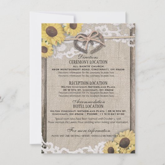 Invitation Détails de mariage Fleurs de tournesol en toile de (Devant)