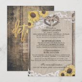 Invitation Détails de mariage Fleurs de tournesol Lacet de to (Devant / Derrière)