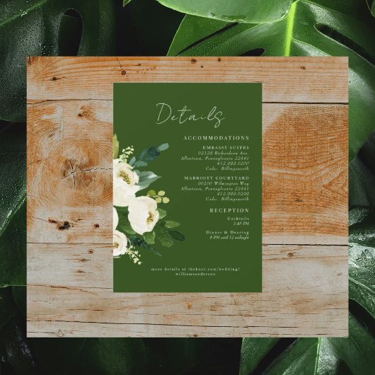 Invitation Détails de mariage floral blanc et vert