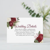 Invitation Détails de mariage floral élégant bordeaux rouge b (Debout devant)
