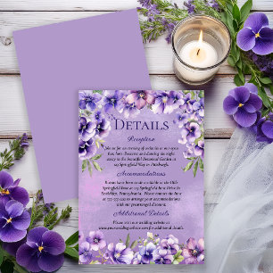 Invitation Détails de mariage floral violet élégant