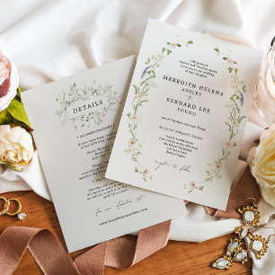 Invitation Détails de mariage formel vintage rustique aux fle