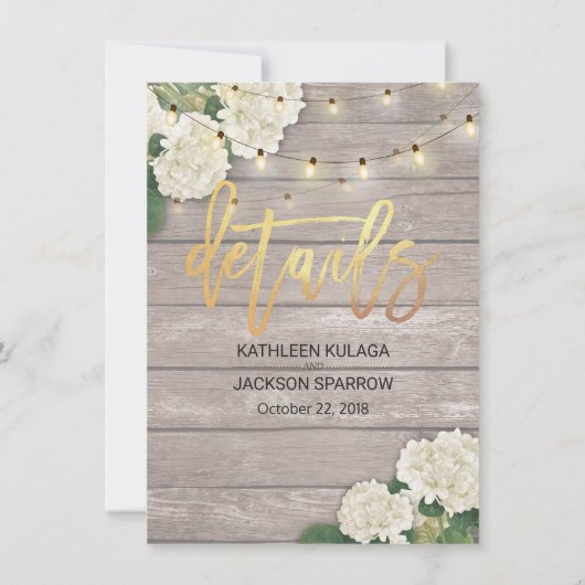 Invitation Détails de mariage hydrangea Guirlande lumineuse e (Dos)