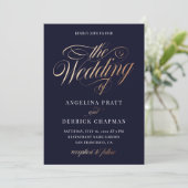 Invitation Détails de mariage Luxe Navy Or Script (Debout devant)