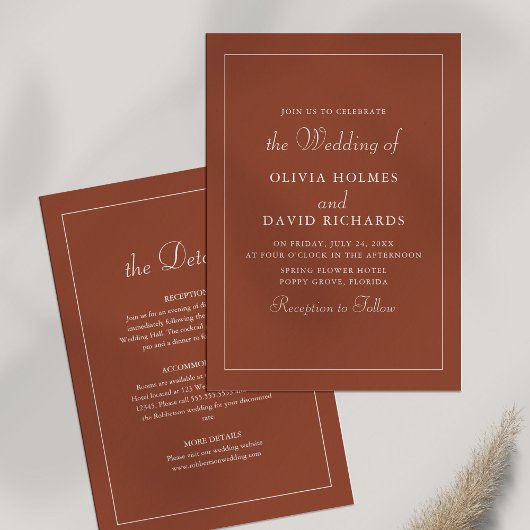 Invitation Détails de mariage minimaliste moderne en terre cu