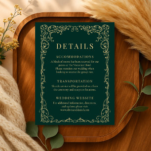 Invitation Détails de mariage minimalistes en or et vert émer