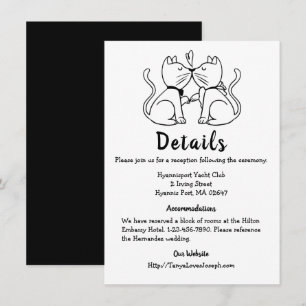 Invitation Détails de mariage noir et blanc Chats modernes mi