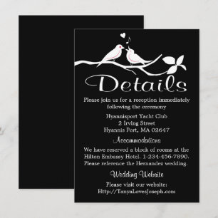Invitation Détails de mariage noir et blanc Colombes tourtere