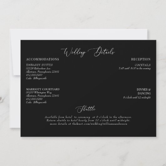 Invitation Détails de mariage noir inclus (Devant)