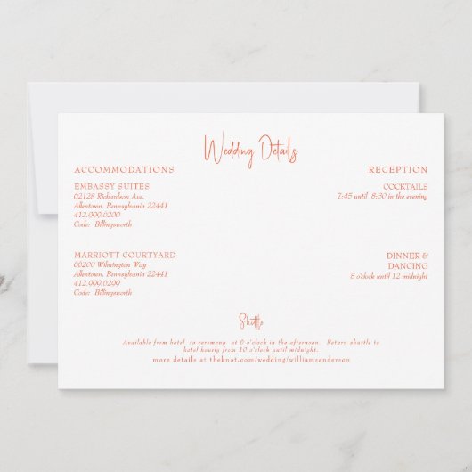 Invitation Détails de Mariage Orange (Devant)