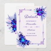 Invitation Détails de mariage Orchidée Bleue Violette (Devant / Derrière)