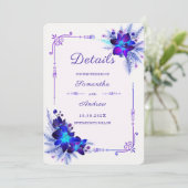 Invitation Détails de mariage Orchidée Bleue Violette (Debout devant)