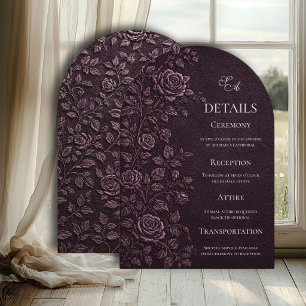 Invitation Détails de mariage Rose Faux Relief Prune Foncé