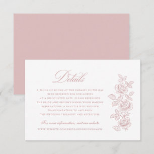 Invitation Détails de mariage rose poudré floral élégant vint