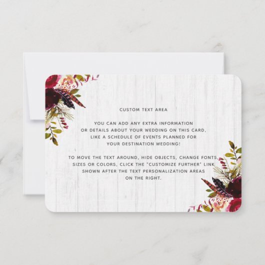 Invitation Détails de mariage rustique de destination de l'Ét (Dos)